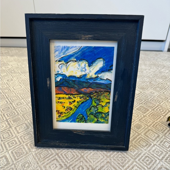 7.5” x 9.5” Distressed blue frame with print of Rio Grande River and mountains - Picture 4 of 4